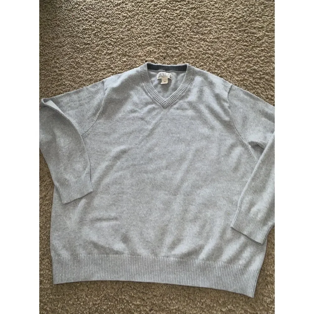 Duluth Trading Sweater Mens Large V-Neck Sweatshirt Heather Gray Crew Neck